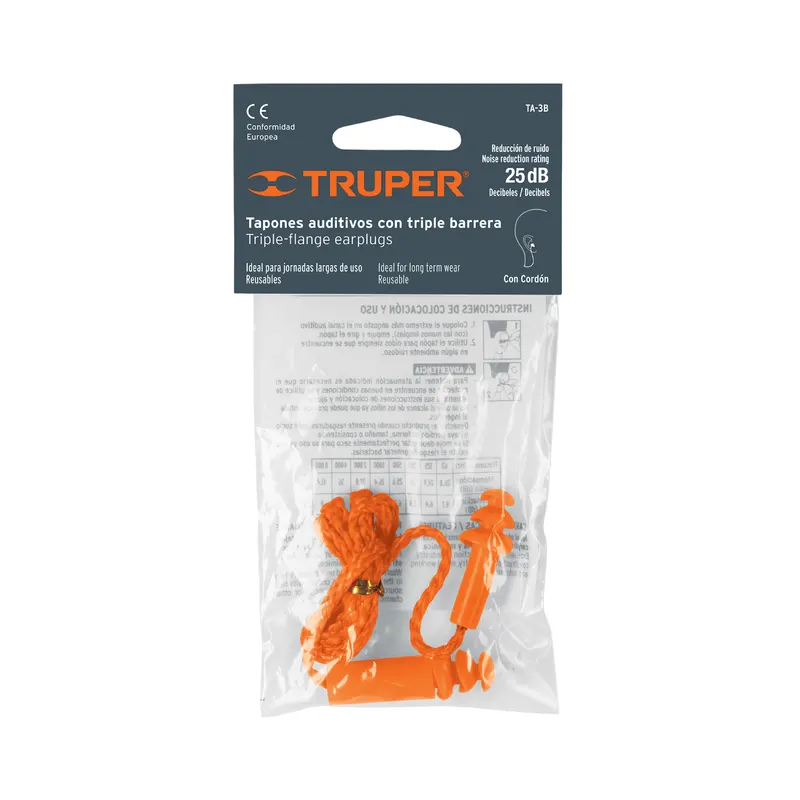 Tapón Auditivo Reutilizable Triple Barrera con Cordón en Bolsa Truper 14225