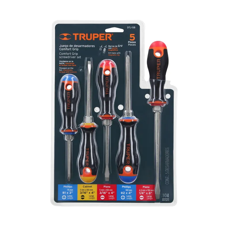 Juego de 5 Desarmadores Mango Comfort Grip Truper 14138