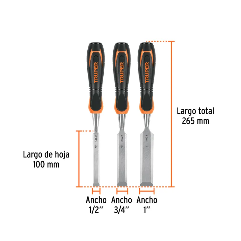 Juego de 3 Formones Mango Comfort Grip Truper 17759