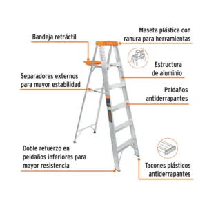 Escalera de Tijera Tipo II 5 Peldaños y Bandeja Truper 10335